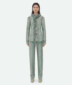 Cotton Check Jacket With Fringes