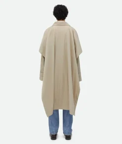 Cotton Silk Cape Trench With Check Lining