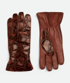 Crocodile-Effect Leather Gloves