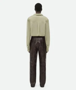 Crocodile-Effect Leather Pants