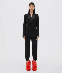 Curved Sleeves Compact Wool And Satin Jacket