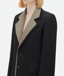 Curved Sleeves Wool Jacket With Contrasting Collar