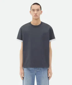 Double Layer Cotton Check T-Shirt