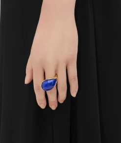 Drop Ring With Lapis Stone