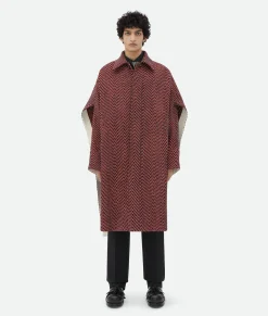 Irregular Wool Chevron Cape Coat