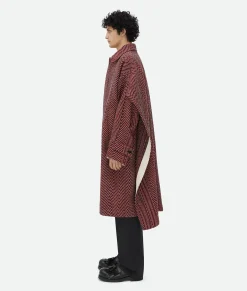 Irregular Wool Chevron Cape Coat