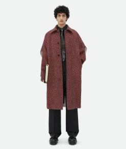 Irregular Wool Chevron Cape Coat