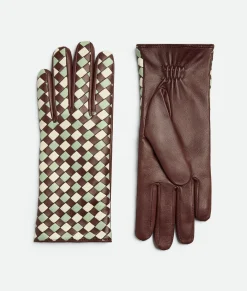 Leather Bicolor Intrecciato Gloves