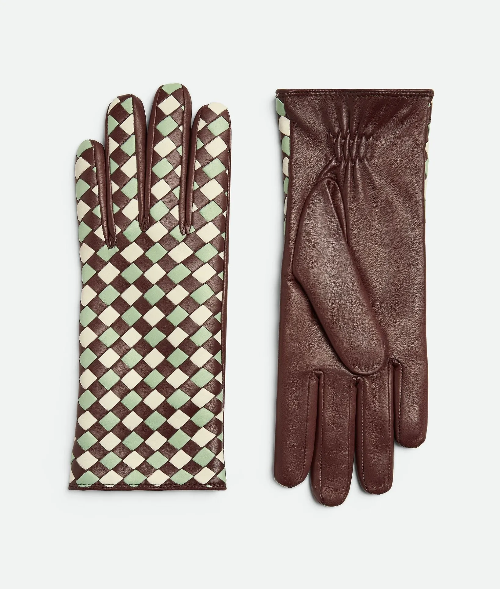 Leather Bicolor Intrecciato Gloves