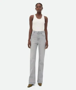 Light Grey Washed Flared Denim