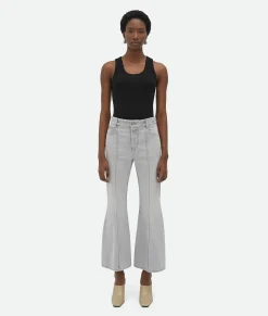 Light Grey Washed Flared Denim