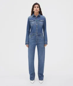 Medium Washed Mid Rise Straight Denim