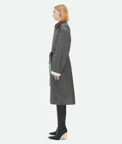 Ostrich-Effect Leather Belted Coat