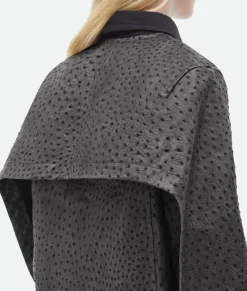 Ostrich-Effect Leather Double Shirt Dress