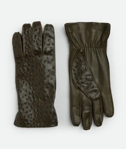 Ostrich-Effect Leather Gloves