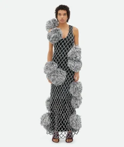 Paper Mesh Crochet Dress With Pompom