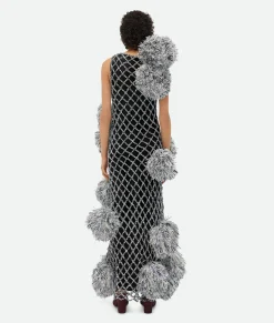 Paper Mesh Crochet Dress With Pompom