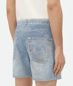 Printed Leather Denim Shorts