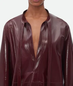 Shiny Leather Dress With Knot Detail