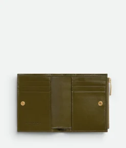 Small Intrecciato Bi-Fold Zip Wallet