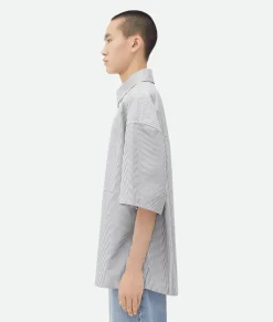 Striped Cotton Overshirt With "BV" Embroidery