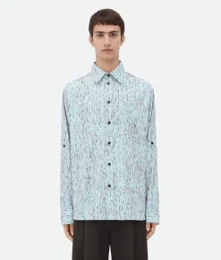 Textured Viscose Stripe Shirt With "BV" Embroidery