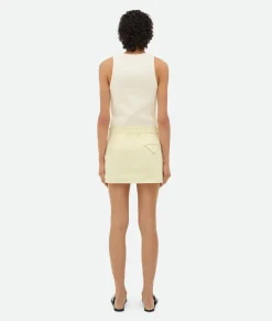 Yellow Wash Denim Pleated Mini Skirt