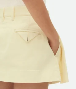 Yellow Wash Denim Pleated Mini Skirt